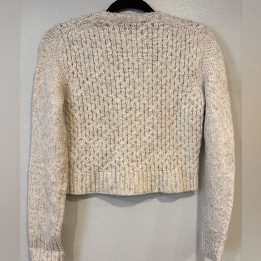 Zara Pearl Embellished Wool Blend Sweater Size Small